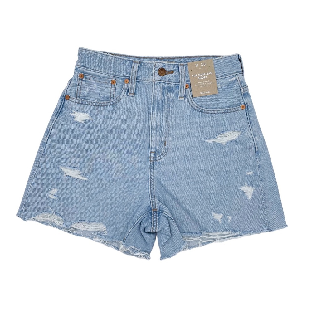 NWT Madewell The Curvy Momjean Jean Short in Flintwood Wash Distressed ND691